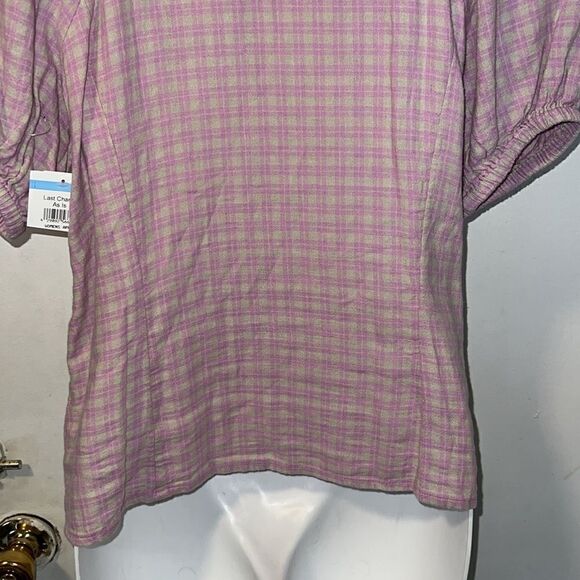 MADEWELL Linen-Blend Puff-Sleeve Button-Wrap Top in Lavender Plaid-S - Picture 7 of 9